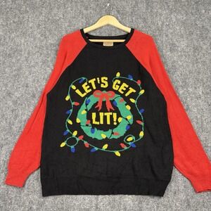 Roebuck & Co Ugly Christmas Sweater Men's XL Black Red Let's Get Lit Lights